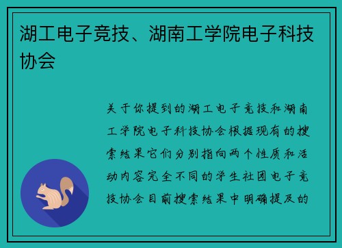 湖工电子竞技、湖南工学院电子科技协会